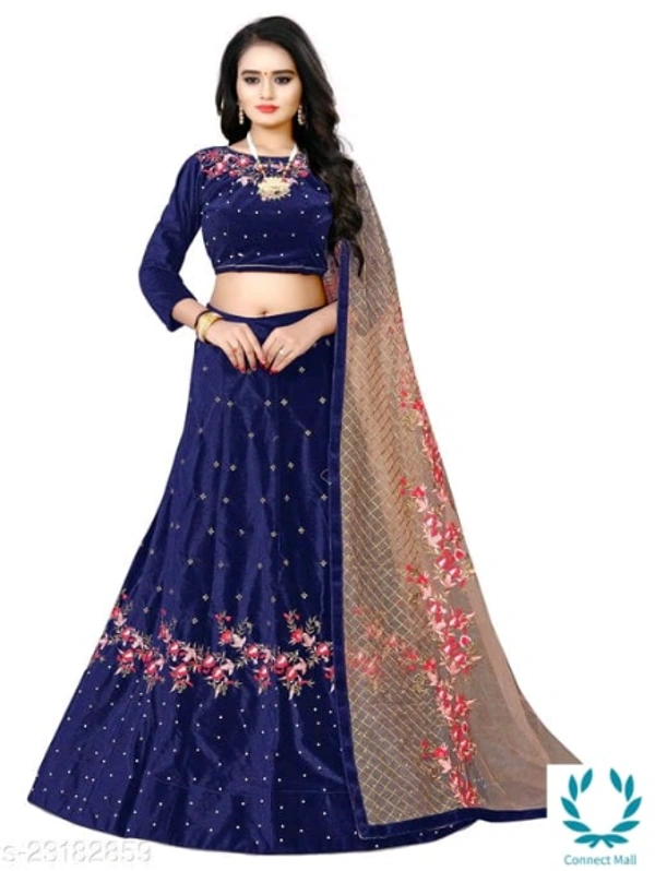 Beautiful Semi Stitched  lehenga Choli - Free Size, Purple, Velvet, Dupatta Fabric : Net, Embroidered, Multipack :1